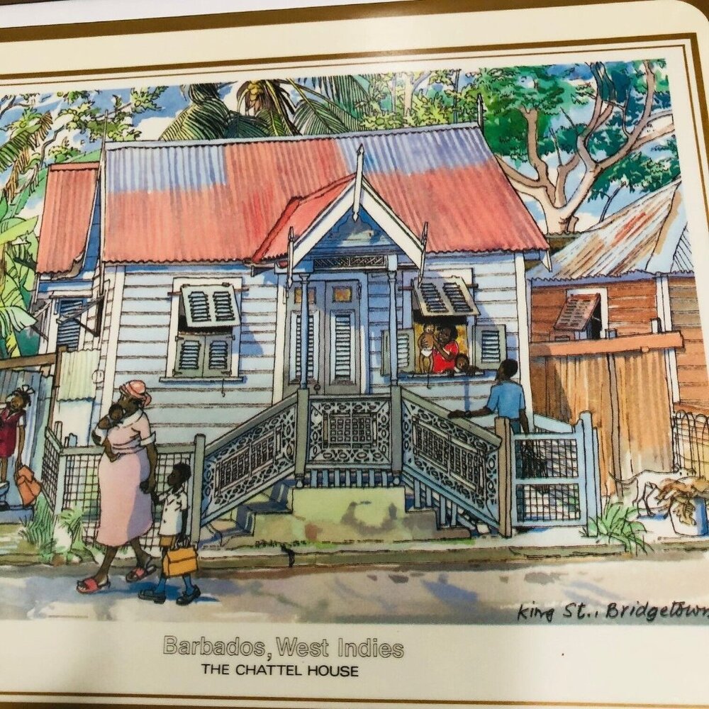 VTG Barbados Chattel Houses Place Mats Set of 4 Cork Pimpernel NEW 7.5 x 8.5 - Picture 3 of 8